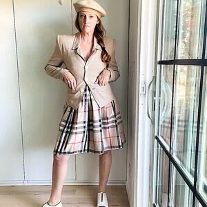 90s Vintage Blazer Tailored Size Small Tan and Pink houndstooth Print ESprit